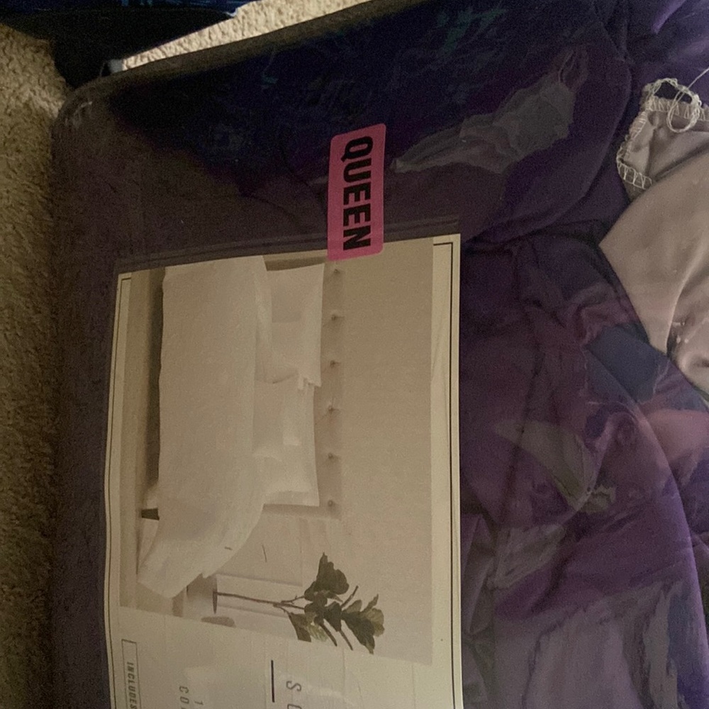 queen size purple bed set with sheets throw pillows and comforter